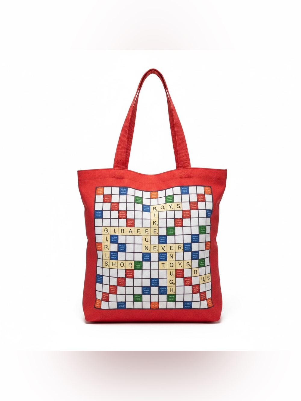 Scrabble Red Canvas Crossword Print Tote Bag